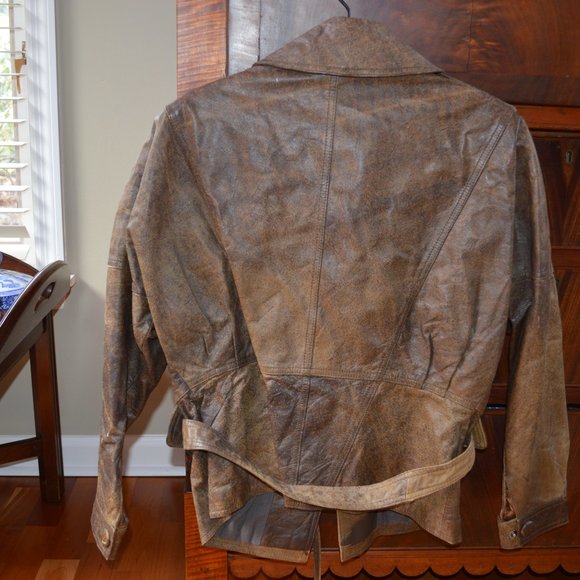 Jacket Vintage Leather Belted S - Picture 4 of 5